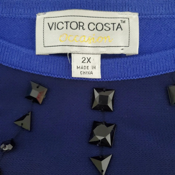 Victor Costa Occasion Womens Pullover Knit Blouse Size 2X Blue Casual Chic Top - Picture 2 of 10